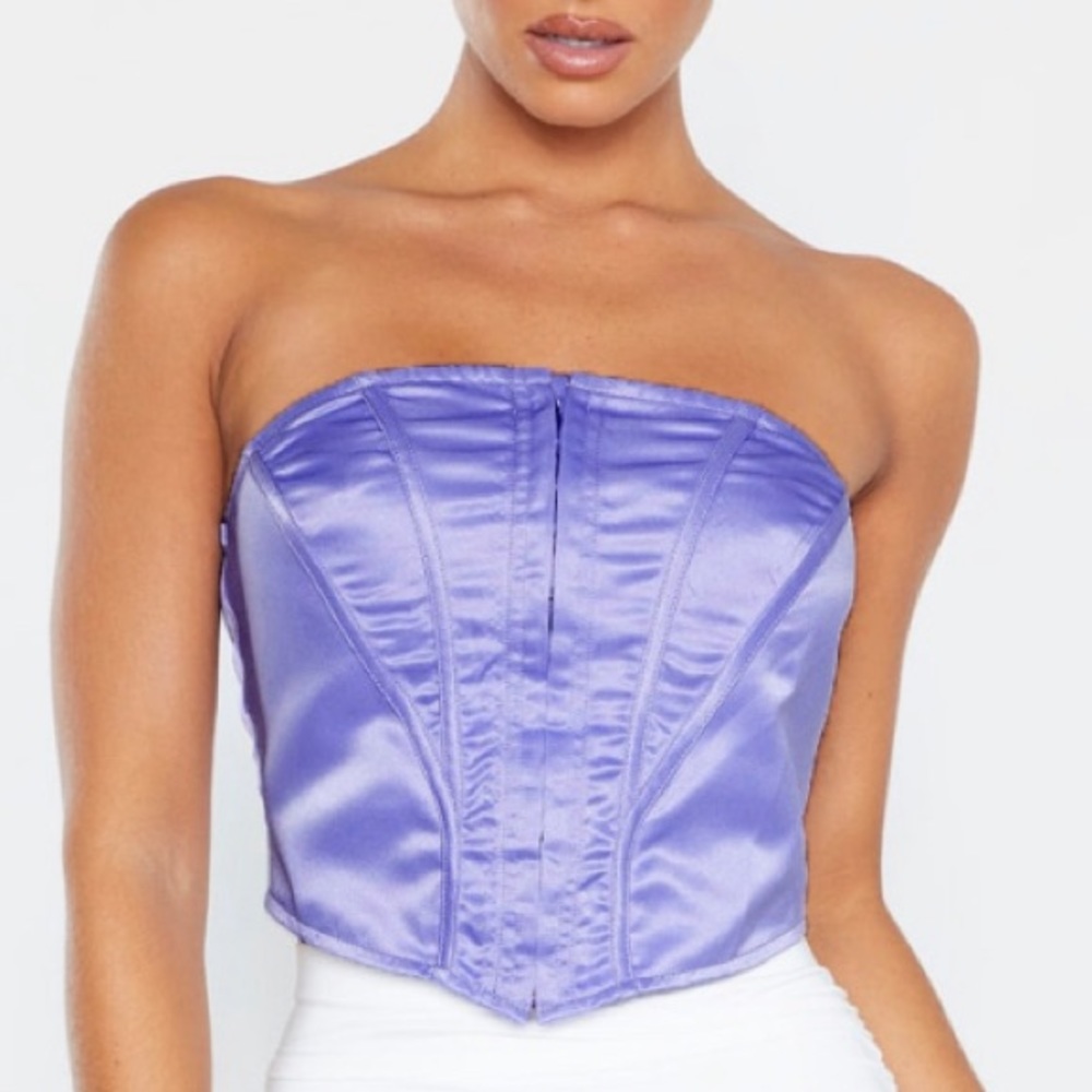 Pretty Little Thing Lilac Satin Hook & Eye Corset